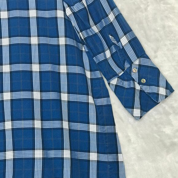 J. Jill Top Womens Small Blue Plaid Chambray 3/4 Sleeve A Line Hi Low Button - Picture 4 of 12